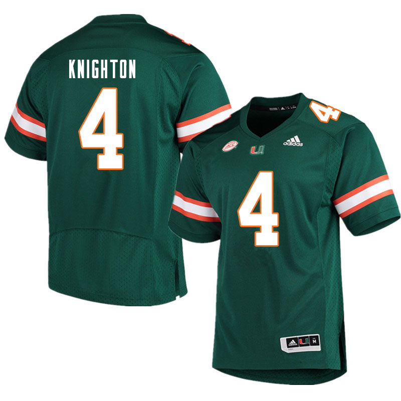 Men #4 Jaylan Knighton Miami Hurricanes College Football Jerseys Sale-Green - Click Image to Close